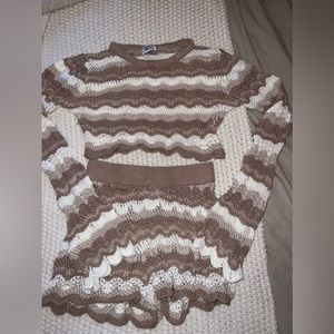 Princess Polly set- white& brown knit shorts& longsleeve crop top size US 2